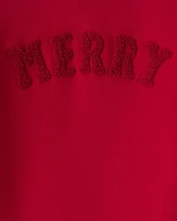 Girls Christmas Merry Long-Sleeve Pullover Sweatshirt - Red