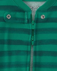Baby 1-Piece Christmas Snowman 2-Way Zip 100% Cotton Snug Fit Footed Pajama - Green