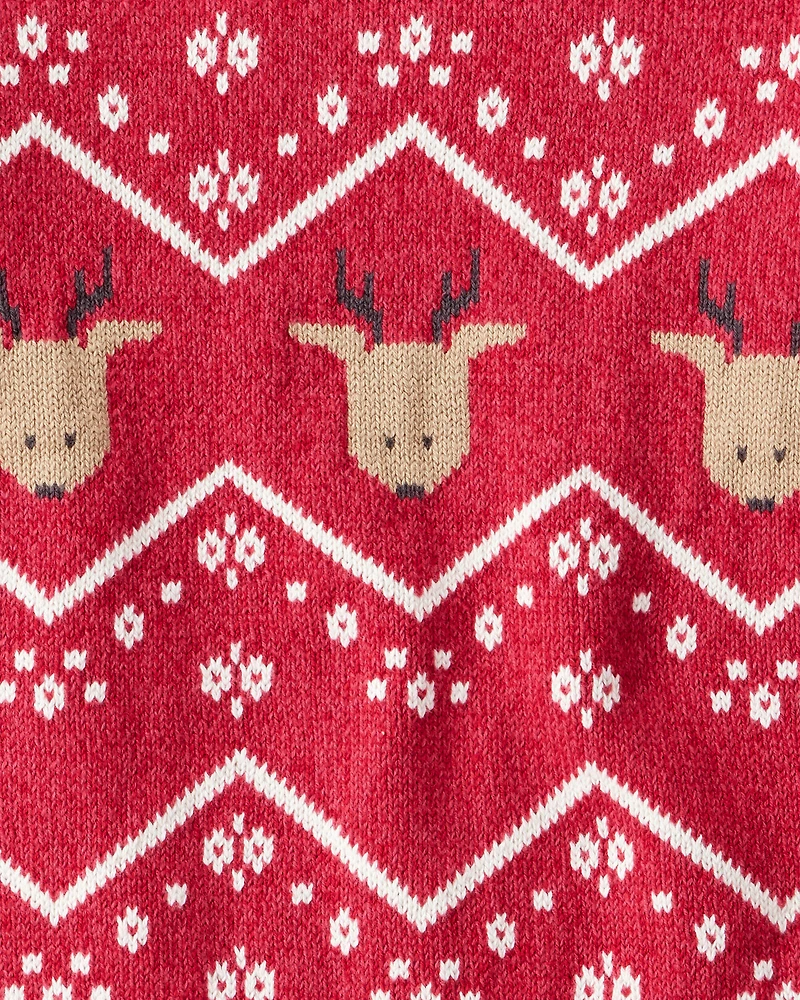 Toddler Boy Christmas Reindeer Fair Isle Cotton Long-Sleeve Sweater - Red