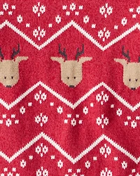 Toddler Boy Christmas Reindeer Fair Isle Cotton Long-Sleeve Sweater - Red