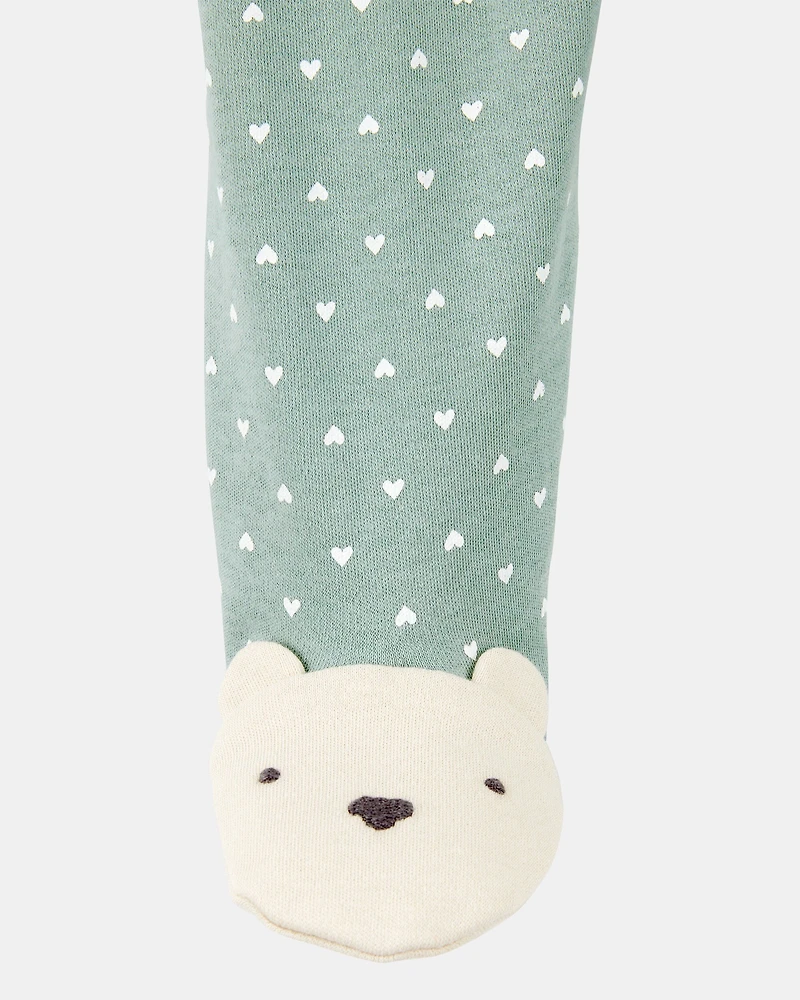 Baby Girl Polka Dot 2-Way Zip Cotton Sleep & Play Pajamas - Green