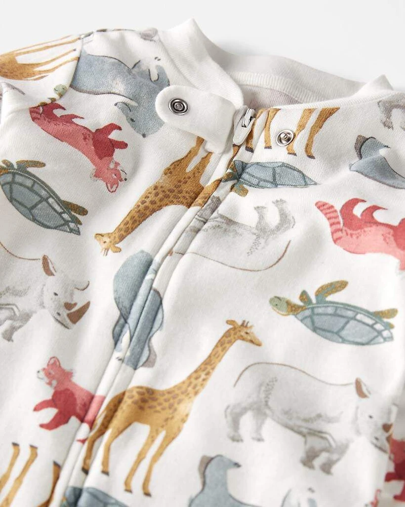 Baby Organic Cotton Sleep & Play Pajamas in Wildlife Animals