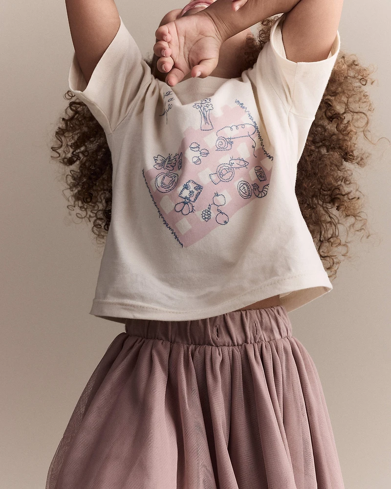 Toddler Girl 'Let's Have A Picnic' Relaxed Graphic Tee - Cream