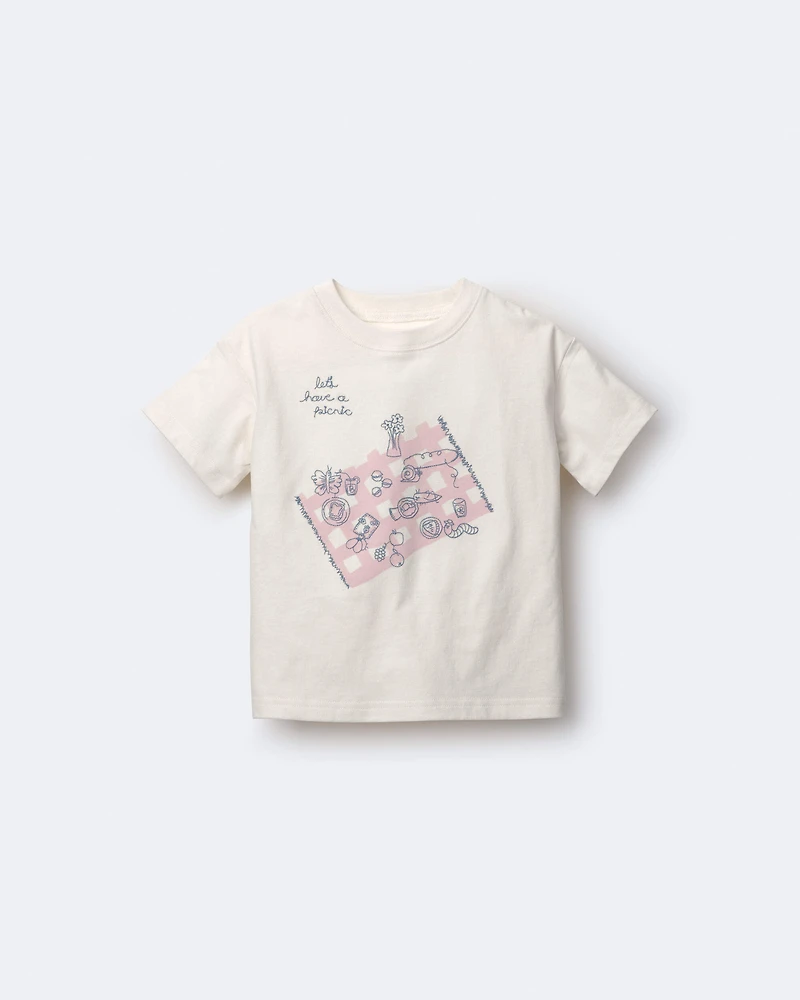 Toddler Girl 'Let's Have A Picnic' Relaxed Graphic Tee - Cream