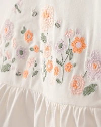 Baby Girl Floral Embroidered Top - Ivory
