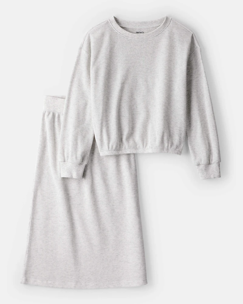 Girls 2-Piece Long-Sleeve Top & Skirt Set - Grey