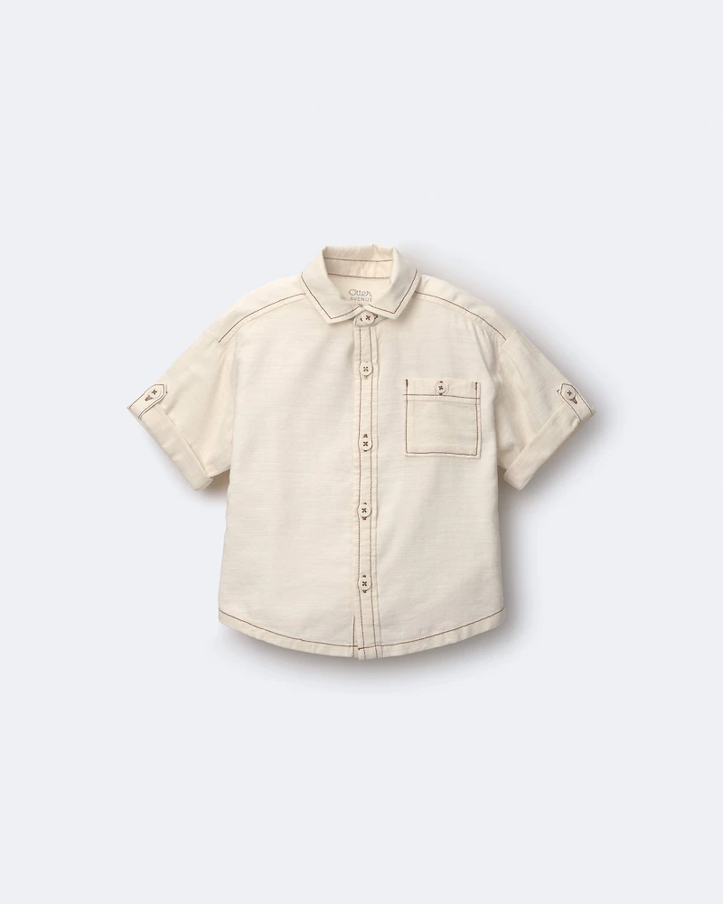 Toddler Boy Button-Down Short-Sleeve Shirt - Cream