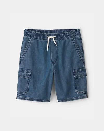 Boys Denim Cargo Shorts - Dark Wash