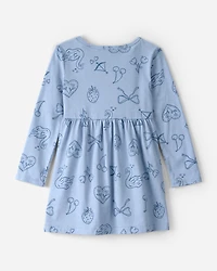 Toddler Girl Bow Icon Long-Sleeve Knit Dress - Blue