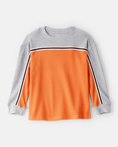 Boys Colorblock Thermal Long-Sleeve Tee - Orange/Grey