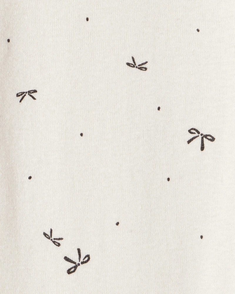 Baby Girl Bow Print Cotton Long-Sleeve Dress Set - Grey