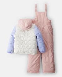 Girls 2-PIece Color Block Hooded Snowsuit Jacket & Bib Set