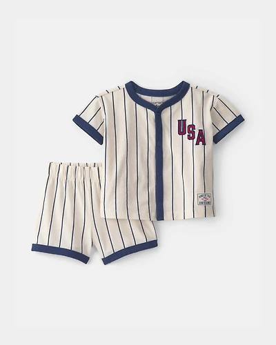 Baby 2-Piece 'USA' Baseball Striped Top & Short Set