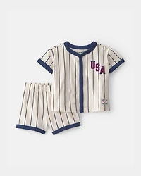 Baby 2-Piece 'USA' Baseball Striped Top & Short Set