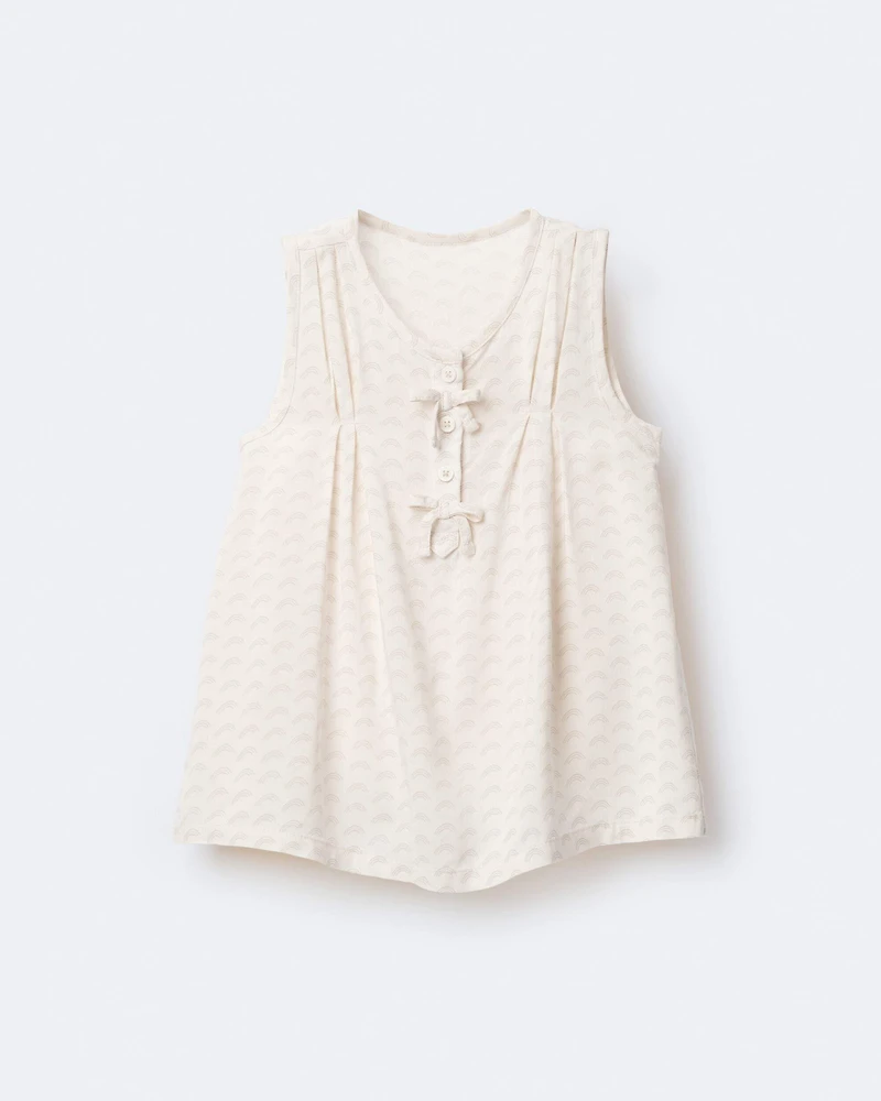 Toddler Girl Sleeveless Bow Top in Rainbow Print - Cream