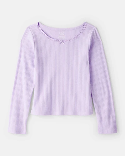 Girls Pointelle Long-Sleeve Top - Purple