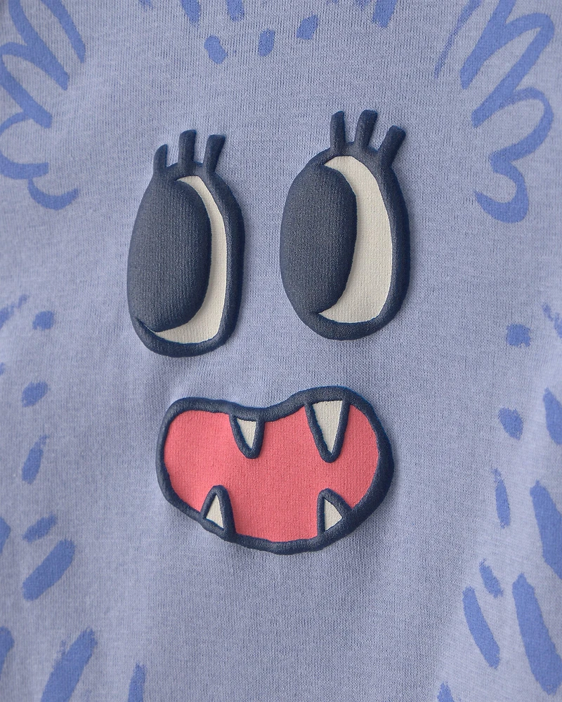 Toddler Girl 4-Piece Monster 100% Cotton Snug Fit Pajama Set - Blue/Cream