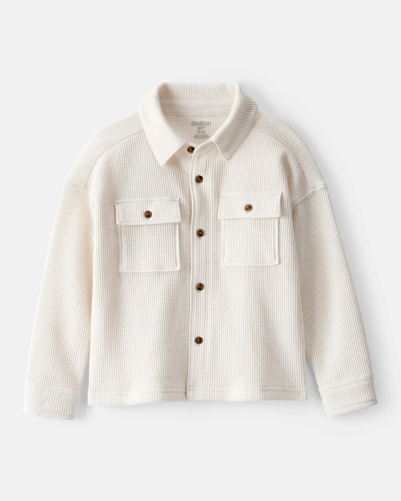 Toddler Boy Long-Sleeve Waffle Knit Utility Shirt - White
