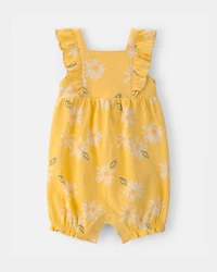Baby Girl Floral Flutter Sleeve Romper - Yellow