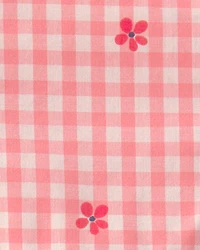 Baby Girl Gingham Flower Romper - Pink