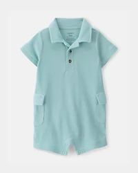 Baby Boy Waffle-Knit Polo Romper - Turquoise