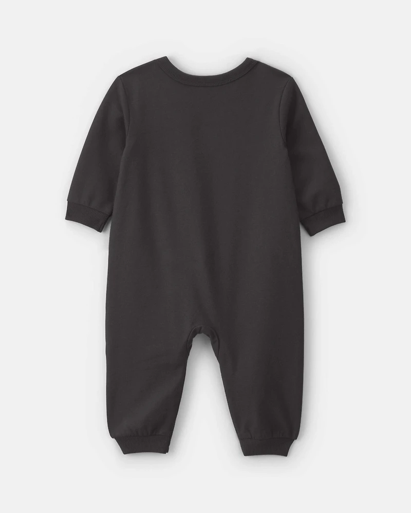 Baby Halloween Skeleton French Terry Long-Sleeve Jumpsuit - Black