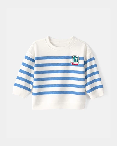 Baby Boy Striped French Terry Pullover Sweatshirt - Blue/White