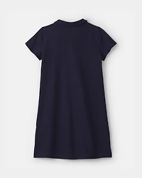 Girls Uniform Piqué Short-Sleeve Dress - Navy
