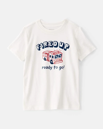 Toddler Boy Firetruck Graphic Tee - White