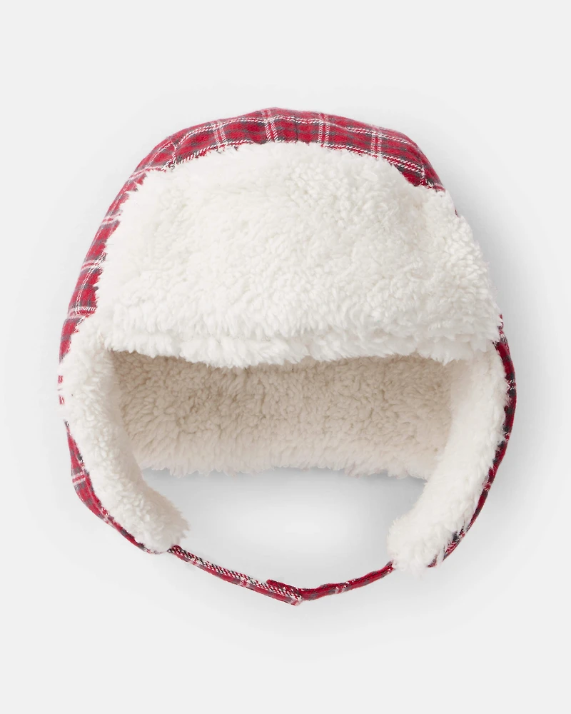 Baby Boy Plaid Winter Trapper Hat - Red/White