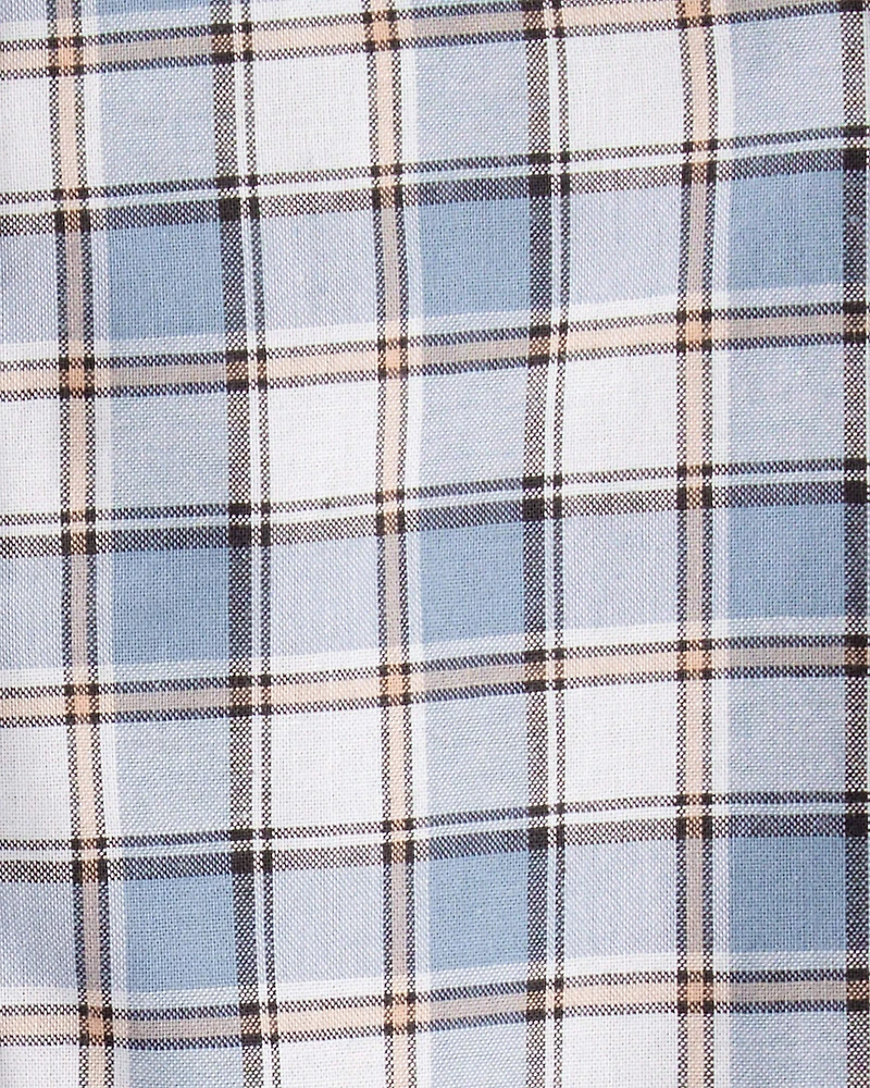 Baby Boy Plaid Cotton Long-Sleeve Button-Down Fashion Bodysuit - Blue