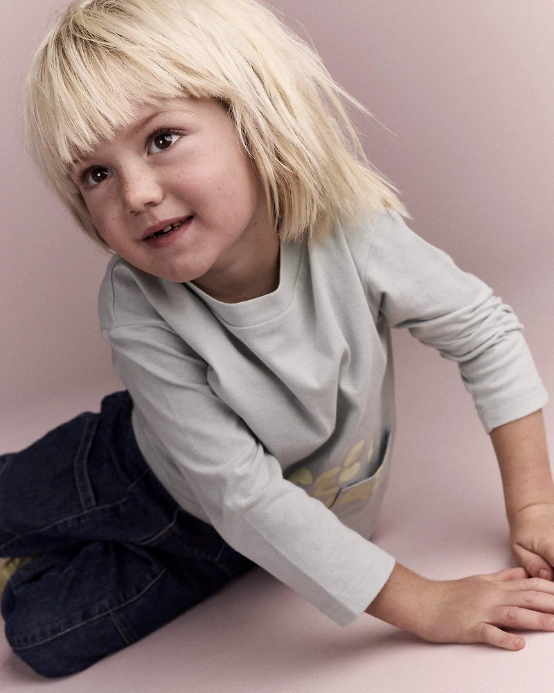 Toddler 'See Ya' Long-Sleeve Pocket Relaxed Graphic Tee - Light Blue