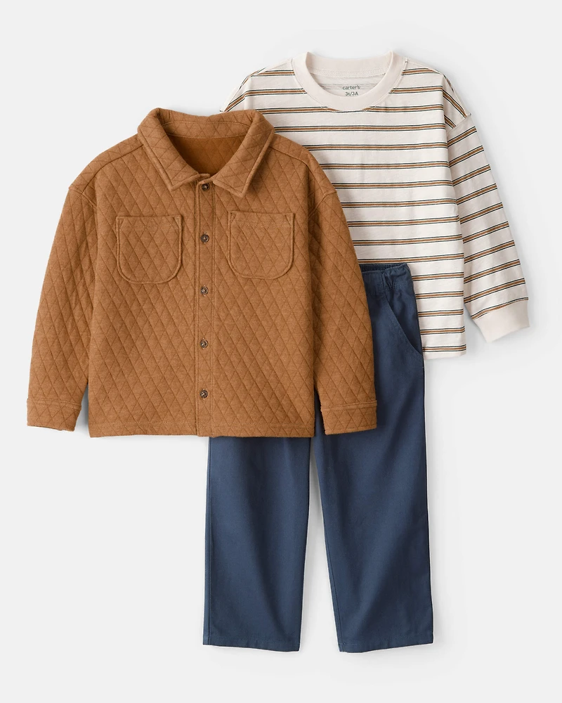 Toddler Boy 3-Piece Quilted Jacket Outfit Set