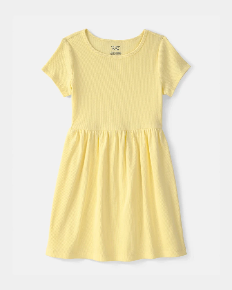 Girls Rib Short-Sleeve Dress - Yellow