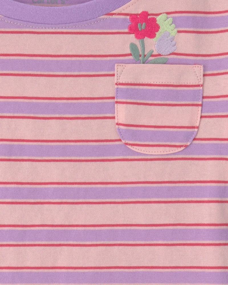 Toddler Girl Flower Striped Short-Sleeve Top - Pink/Purple
