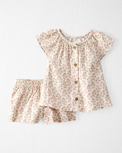 Baby Girl 2-Piece Organic Cotton Gauze Floral-Print Set