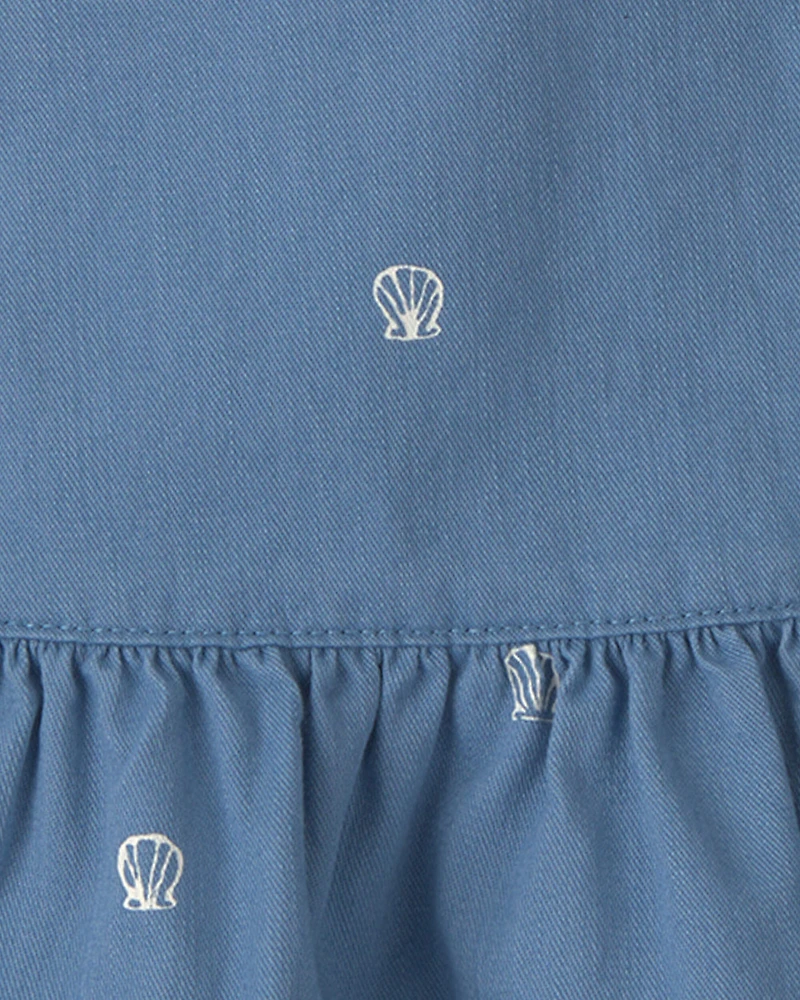 Girls Seashell Twill Ruffle Skirt - Medium Wash