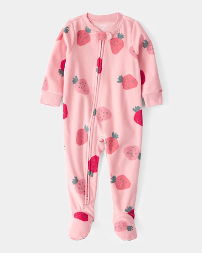Toddler Girl 1-Piece Strawberry Fleece Footie Pajamas - Pink