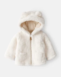 Baby Sherpa Long-Sleeve Hooded Zip-Up Jacket - Ivory