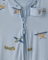 Baby Boy Plane PurelySoft 2-Way Zip 1-Piece Pajama - Blue
