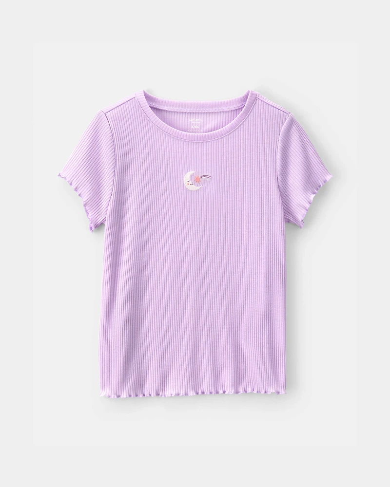 Girls Moon Rib Loose Fit 2-Piece Pajama Set - Purple