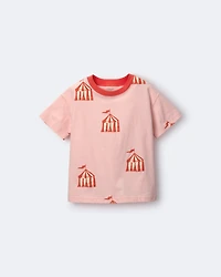 Toddler Girl Relaxed Graphic Tee in Big Top Print - Light Pink