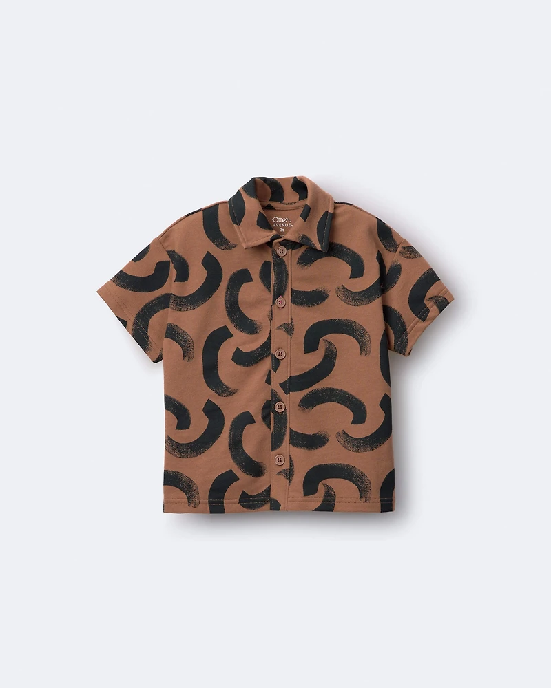 Toddler Boy Button-Down Short-Sleeve Shirt in Abstract Print - Brown
