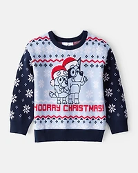 Toddler Boy Christmas Hooray Long-Sleeve Bluey™ Sweater - Blue