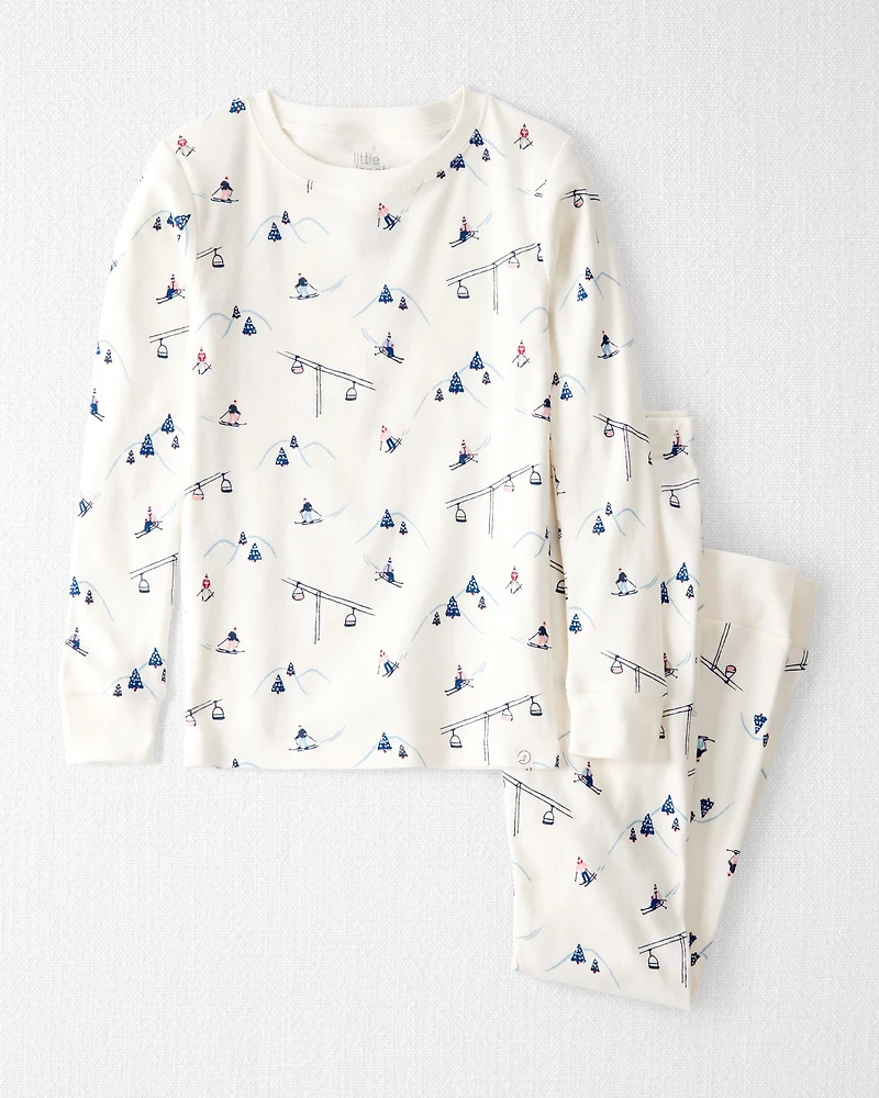 Kid Organic Cotton Pajamas in Snowy Slopes Print