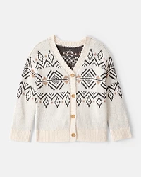 Toddler Girl Fair Isle Long-Sleeve Cardigan Sweater - Ivory