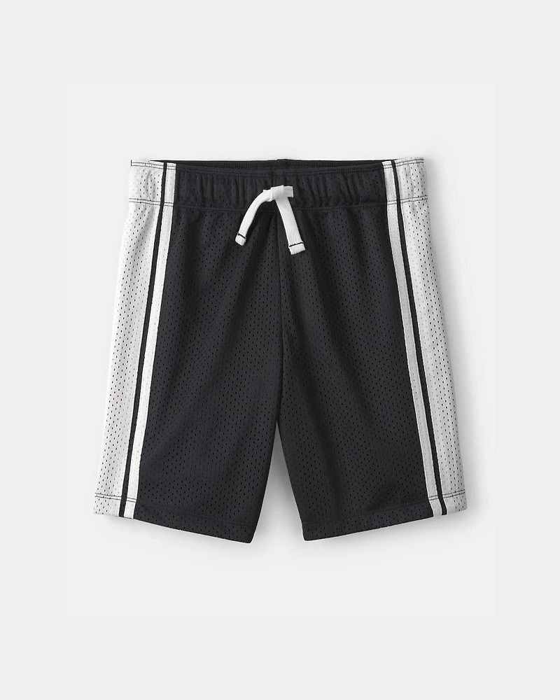 Boys Striped Mesh Active Shorts - Black