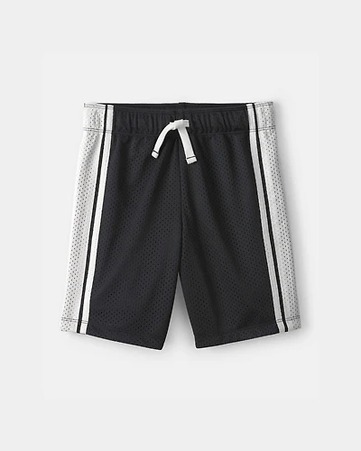 Boys Striped Mesh Active Shorts - Black