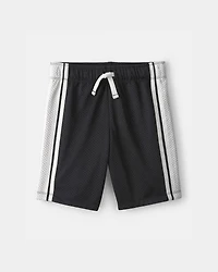 Boys Striped Mesh Active Shorts - Black