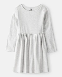 Girls Long Sleeve Cotton Dress - Grey